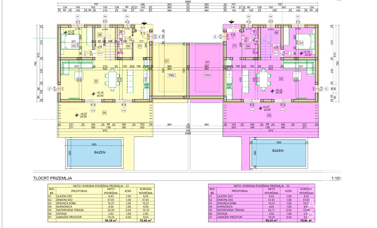Vodice, novogradnja, moderna dvojna hiša z garažo in bazenom