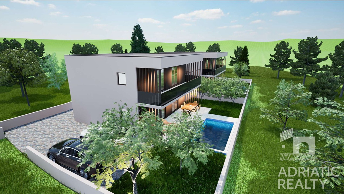 Vodice, novogradnja, moderna dvojna hiša z garažo in bazenom