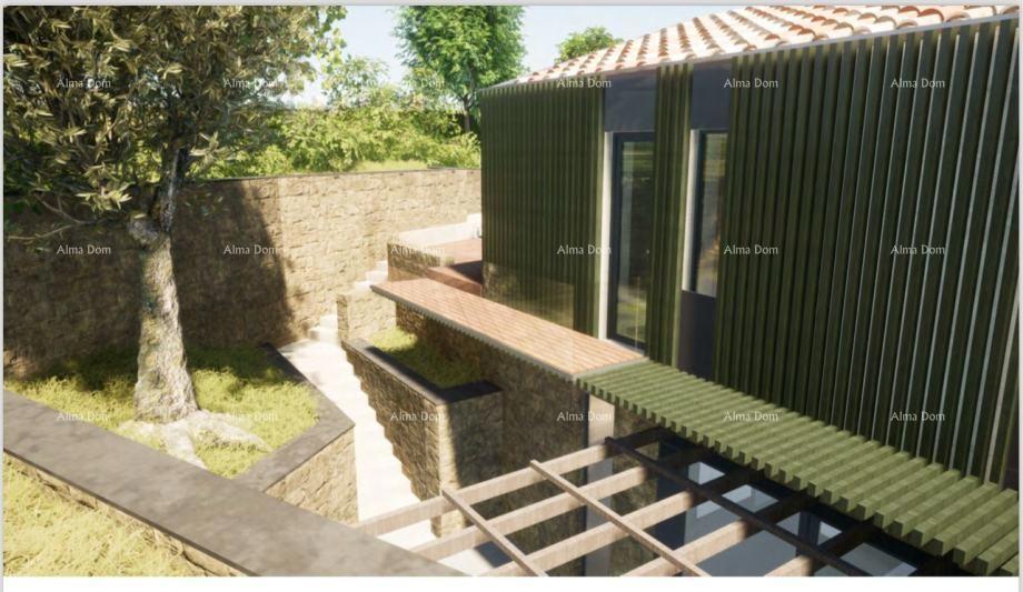 Prodaja se gradbeno zemljišče z ruševno hišico v Labinu, s pogledom na morje in projektom.