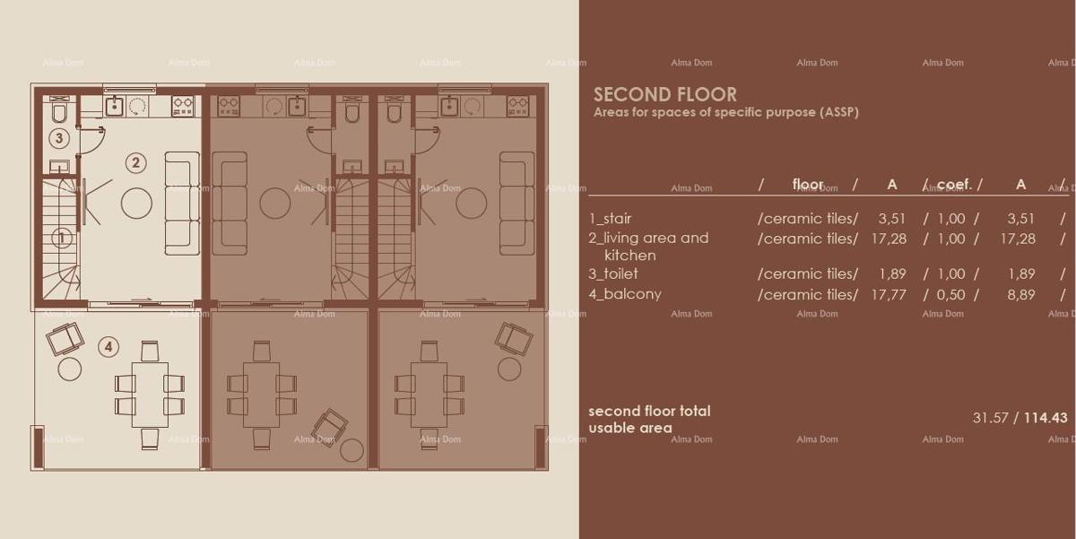 Medulin, Moderni troetažni apartma s pogledom na morje