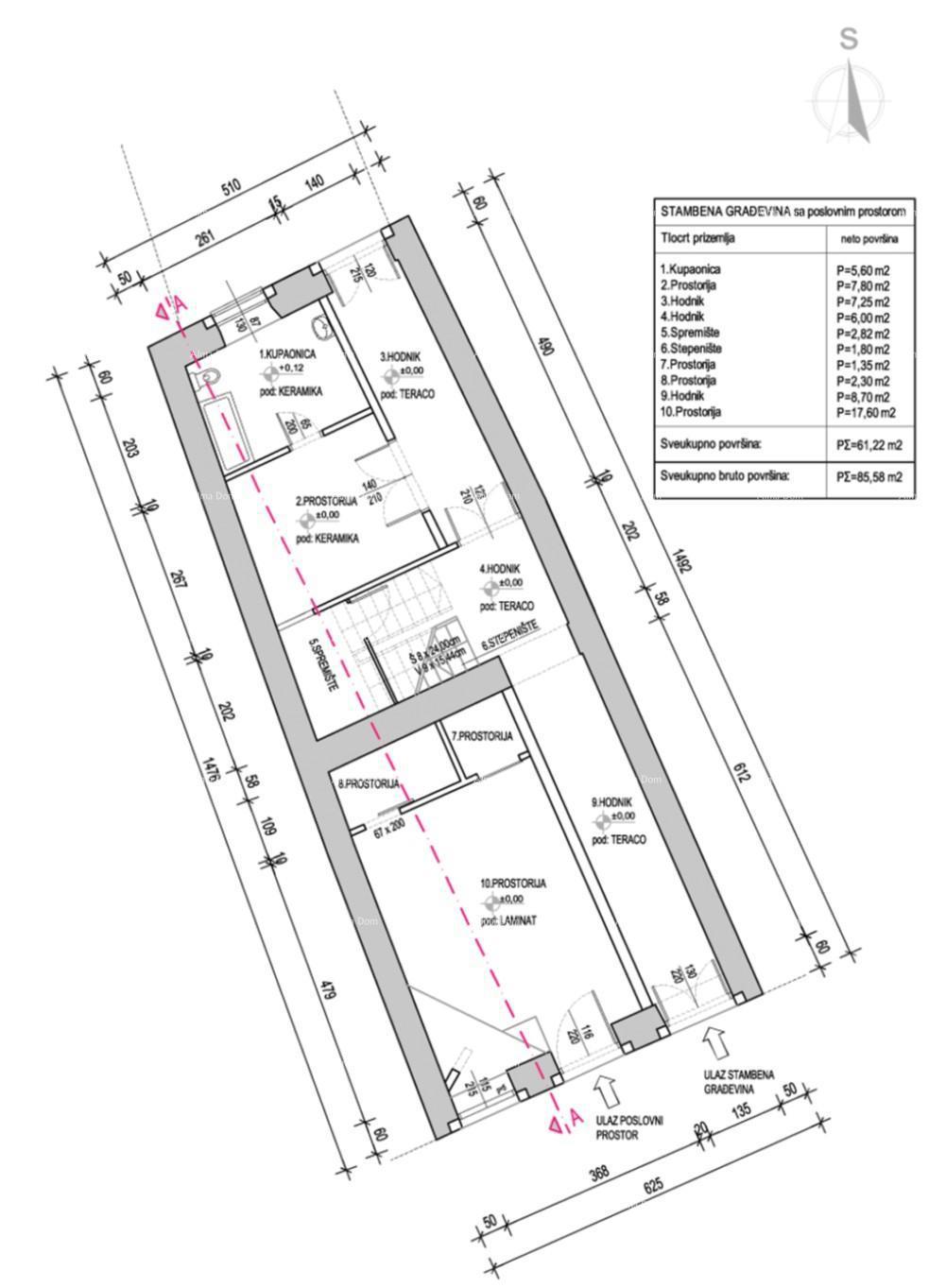 Odlična priložnost! Prodaja stanovanjske stavbe s poslovnim prostorom in vrtom, v centru Vodnjana!