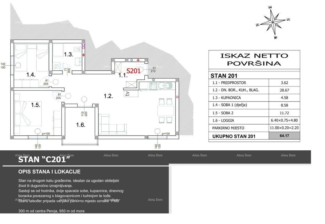 Prodajamo stan (C201) v drugem nadstropju nove stavbe v Peroju!