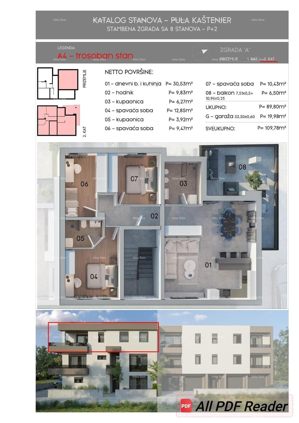 Prostran stan od 110 m² v Puli, blizu morja in s garažo! A4