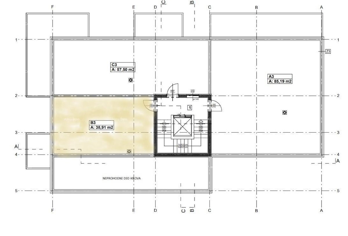 Enosobno stanovanje B3 v 3. nadstropju s STREŠNO TERASO