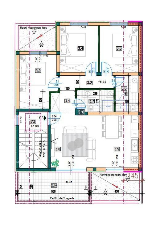 The translation of the title "Penthaus s garažom i parkirnim mjestom" to Slovenian is: "Penthouse z garažo in parkirnim mestom."