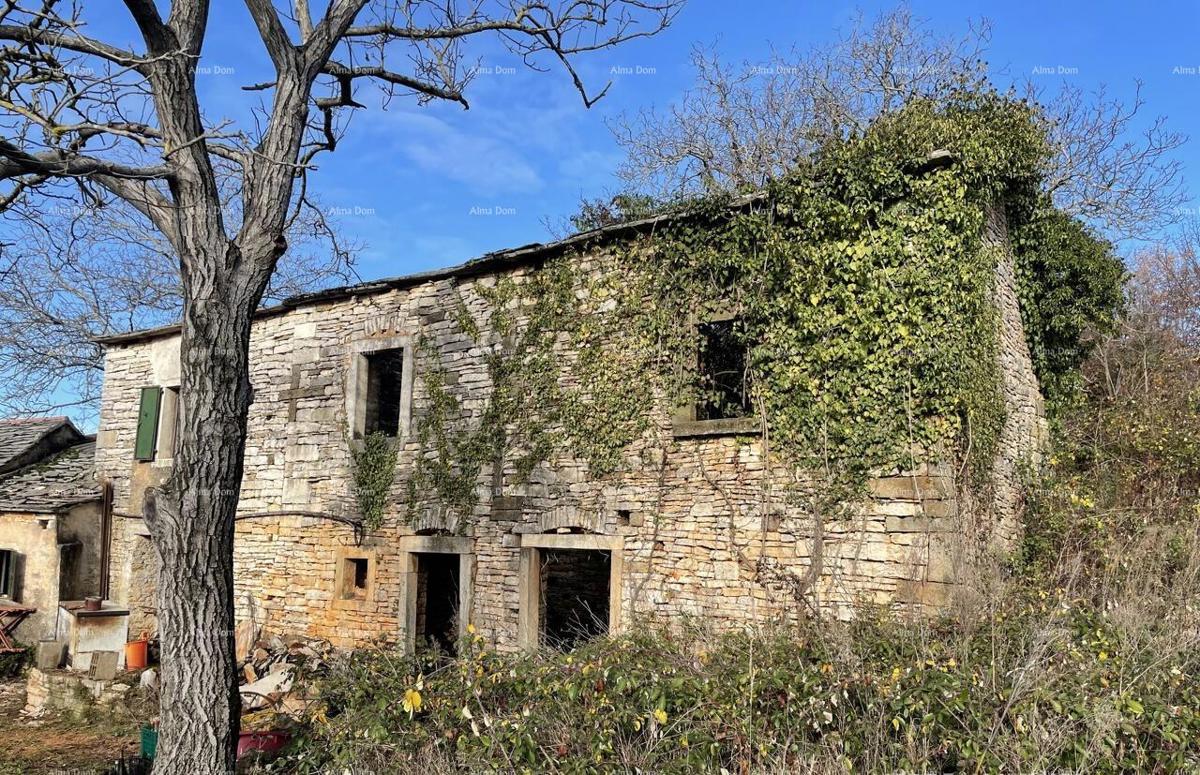 Prodaja - kamena istrska kuća za renovaciju s velikim zemljištem, Oprtalj!