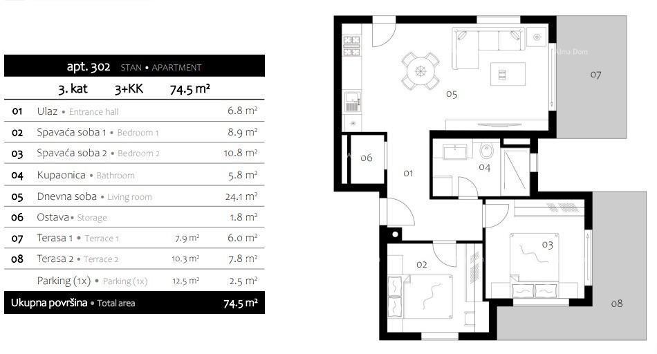 PREMANTURA - Apartma v novogradnji s pogledom na morje (S-302)