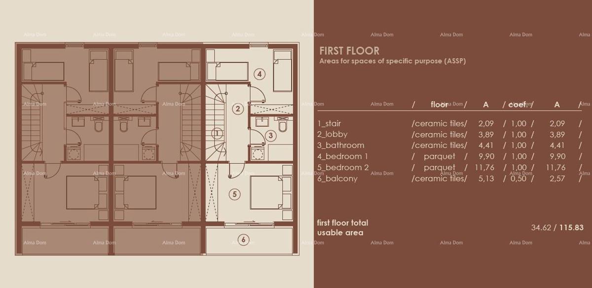 Medulin, Moderni troetažni apartma s pogledom na morje, A3