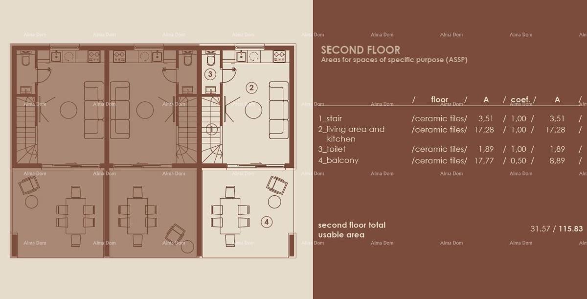 Medulin, Moderni troetažni apartma s pogledom na morje, A3