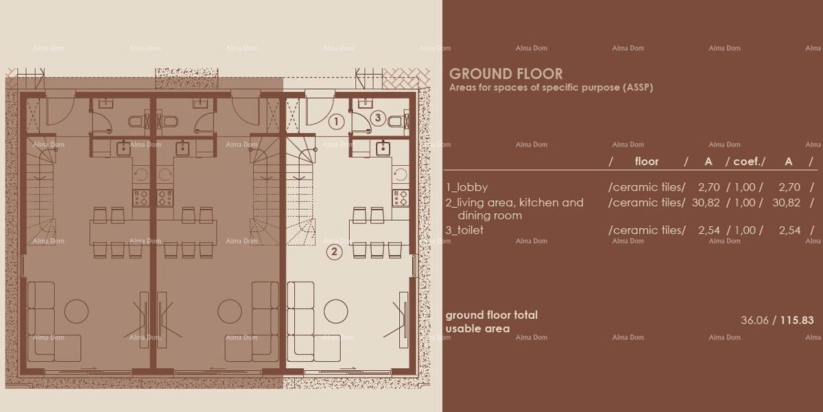 Medulin, Moderni troetažni apartma s pogledom na morje, A3