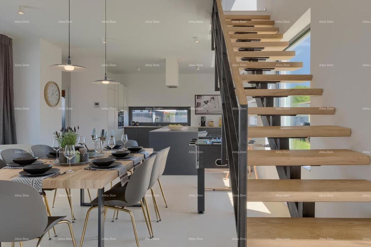 Pula Galižana. Vila s bazenom, zunanjo kuhinjo in pogledom na morje.