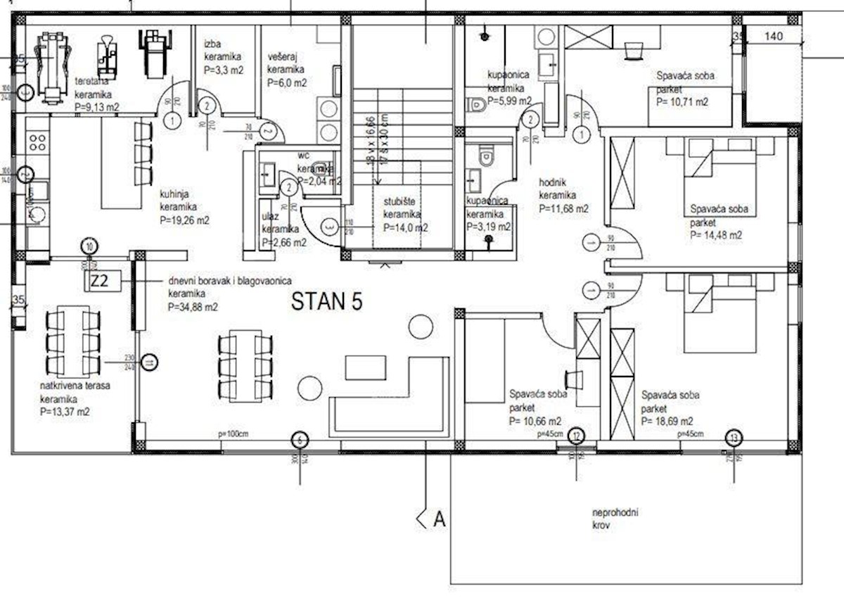 Štirisobno stanovanje S5 v 2. nadstropju novogradnje v Kanfanarju