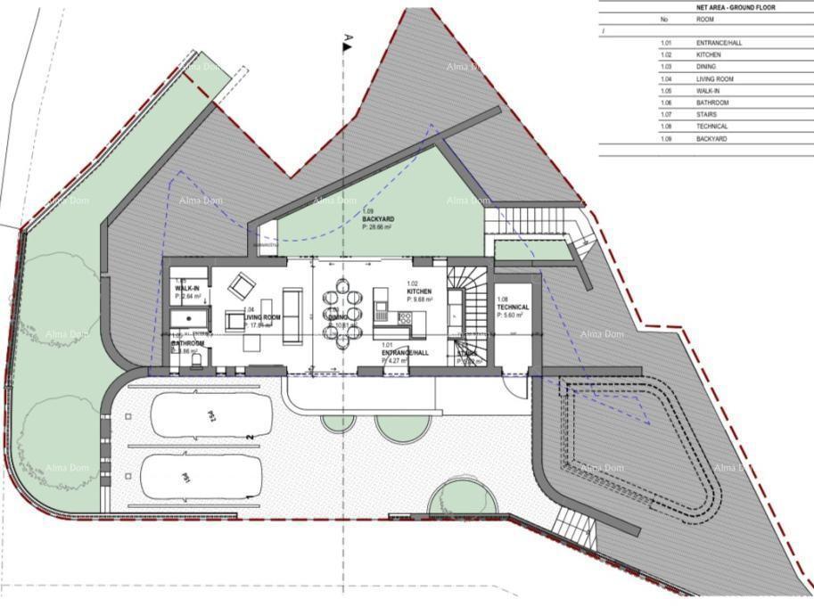 Prodaja se gradbeno zemljišče z ruševno hišico v Labinu, s pogledom na morje in projektom.