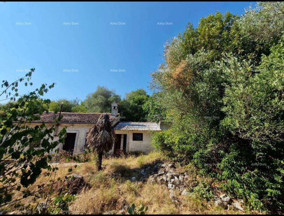 Prodaja se gradbeno zemljišče z ruševno hišico v Labinu, s pogledom na morje in projektom.