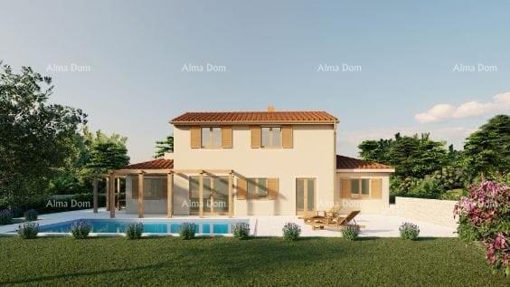 TINJAN – Hiša v gradnji s bazenom in veliko parcelo v srcu Istre