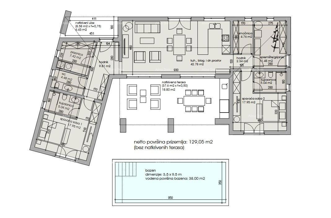 Prodaja - gradbeno zemljišče s projektom za gradnjo pritlične vile, Žminj V1