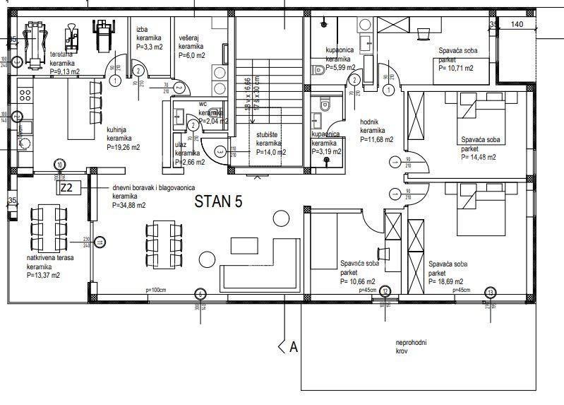 Štirisobno stanovanje S5 v 2. nadstropju novogradnje v Kanfanarju