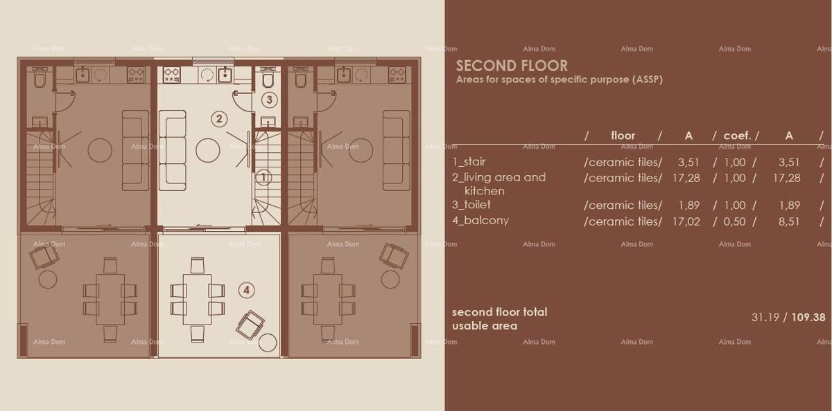 Medulin, Moderni troetažni apartma s pogledom na morje, A2