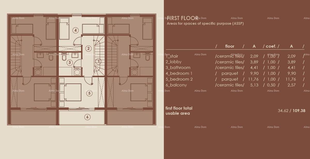 Medulin, Moderni troetažni apartma s pogledom na morje, A2
