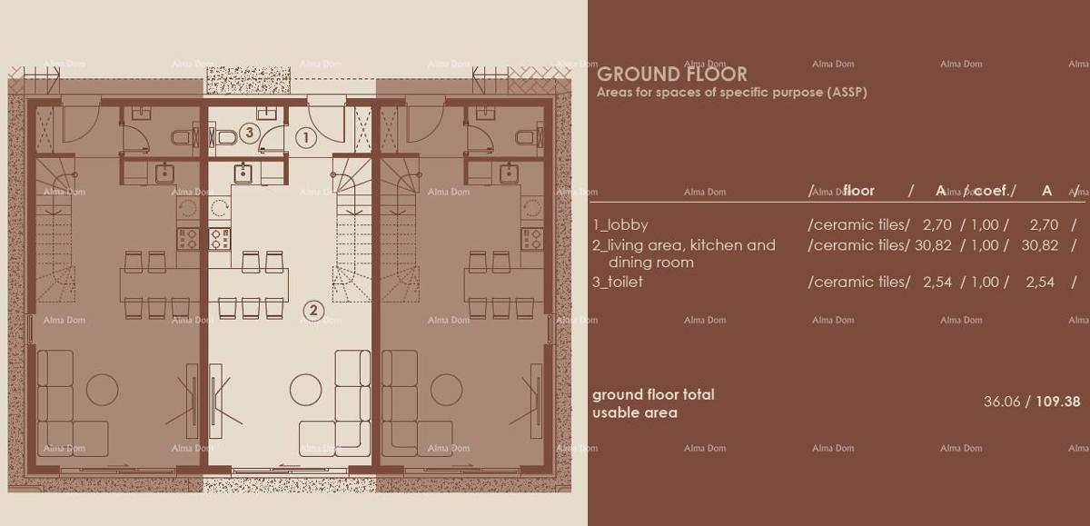 Medulin, Moderni troetažni apartma s pogledom na morje, A2
