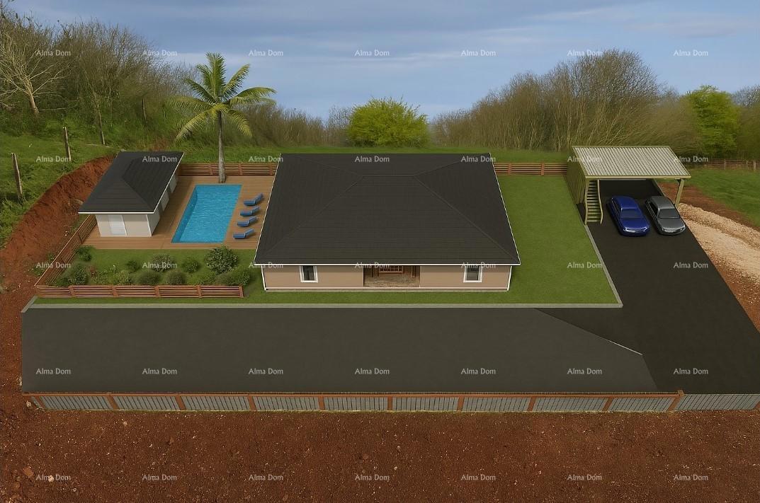 Prodaja gradbenega zemljišča s projektom za gradnjo pritlične hiše s bazenom, okolica Barbana!