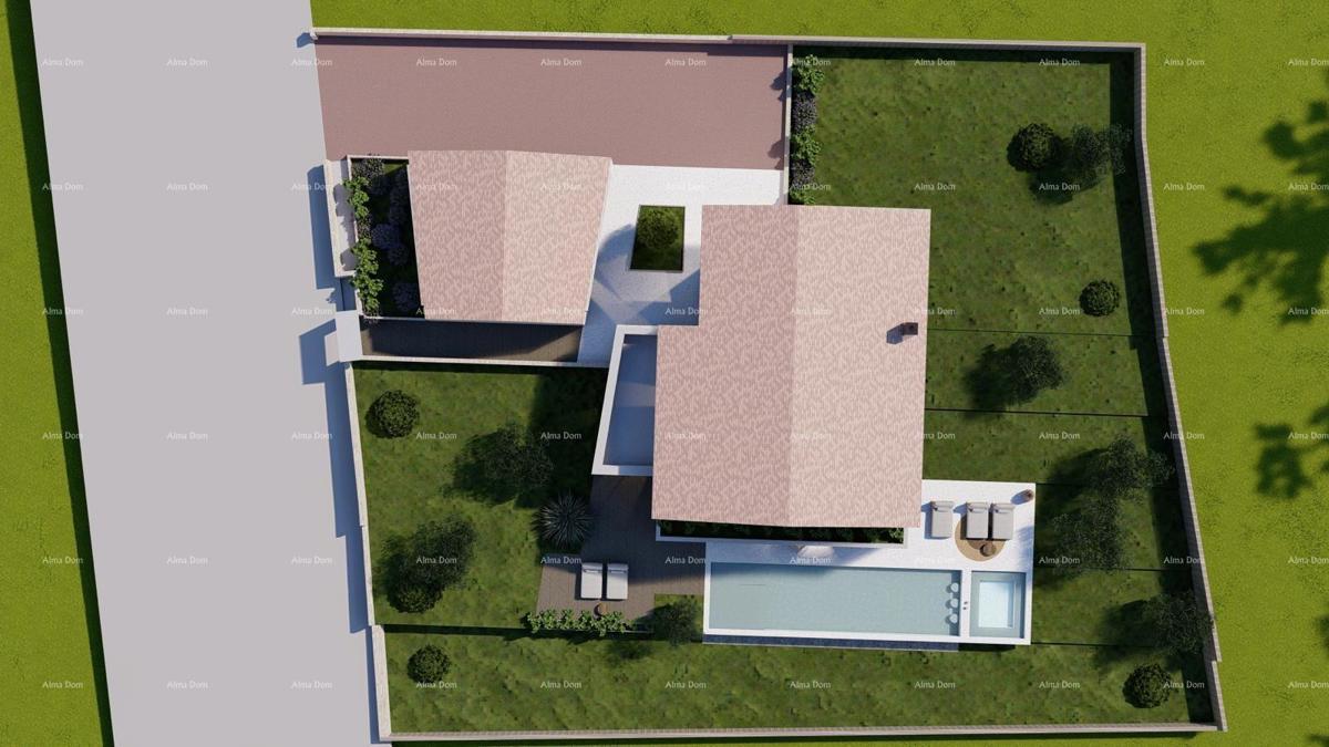 Tinjan – Gradbena parcela 1.152 m² z dovoljenjem in projektom za hišo s bazenom