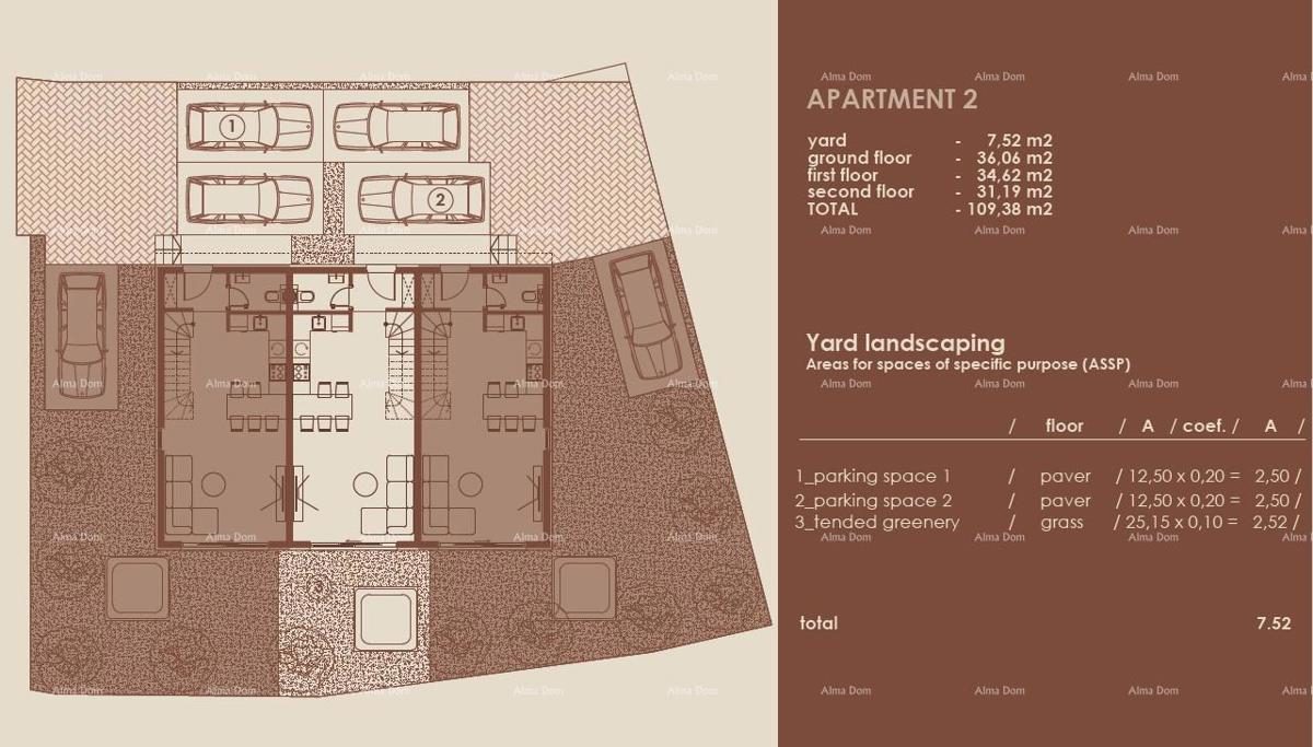 Medulin, Moderni troetažni apartma s pogledom na morje, A2