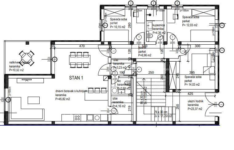 Trisobno stanovanje S1 z vrtom v novogradnji v Kanfanarju