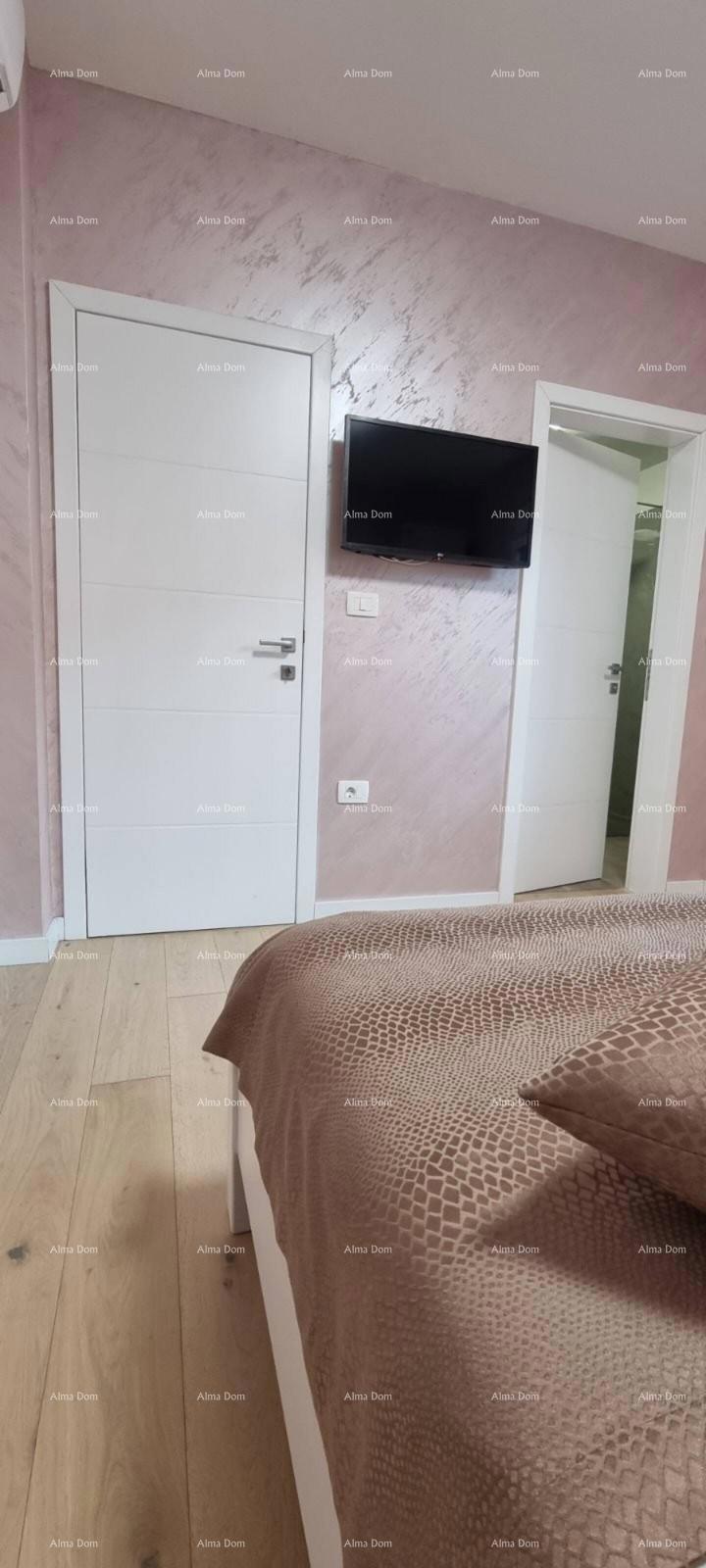 The translation of the title to Slovenian is:  "Rana mesta Svetvinčenat. Dvojna hiša obdana z zelenjem."