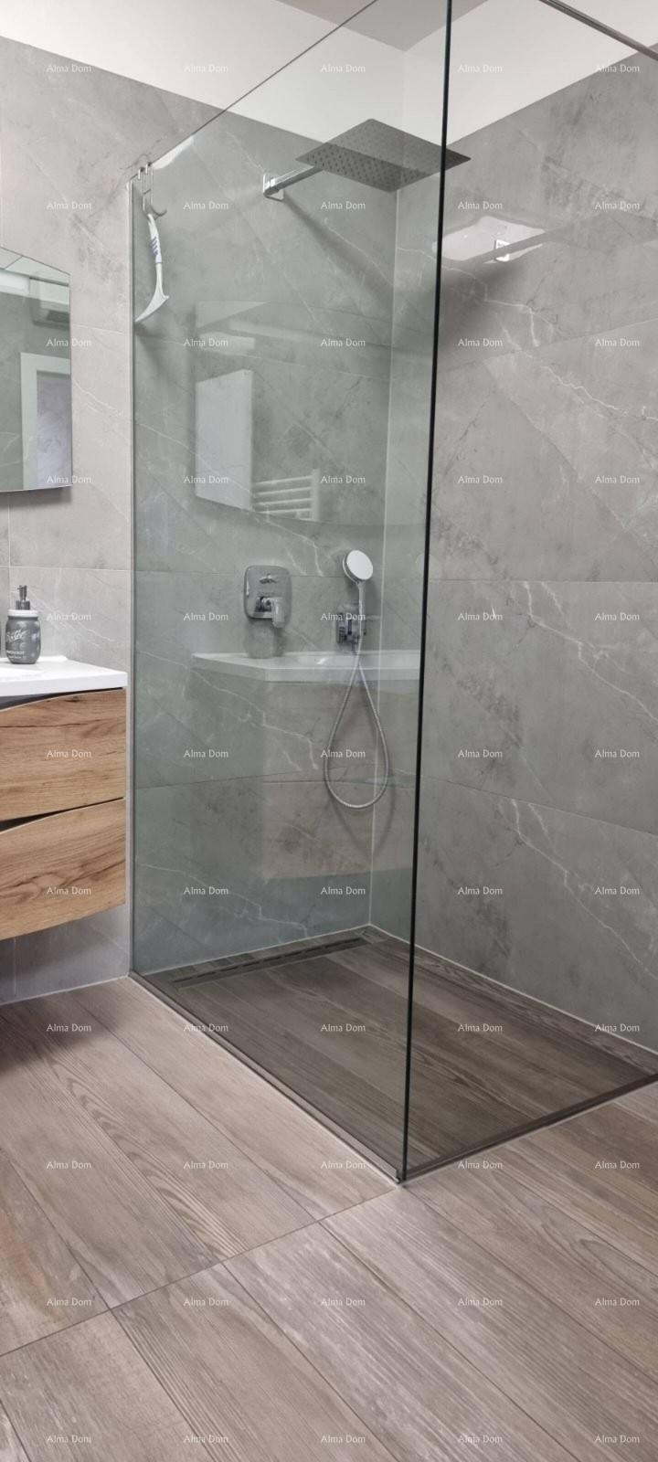 The translation of the title to Slovenian is:  "Rana mesta Svetvinčenat. Dvojna hiša obdana z zelenjem."