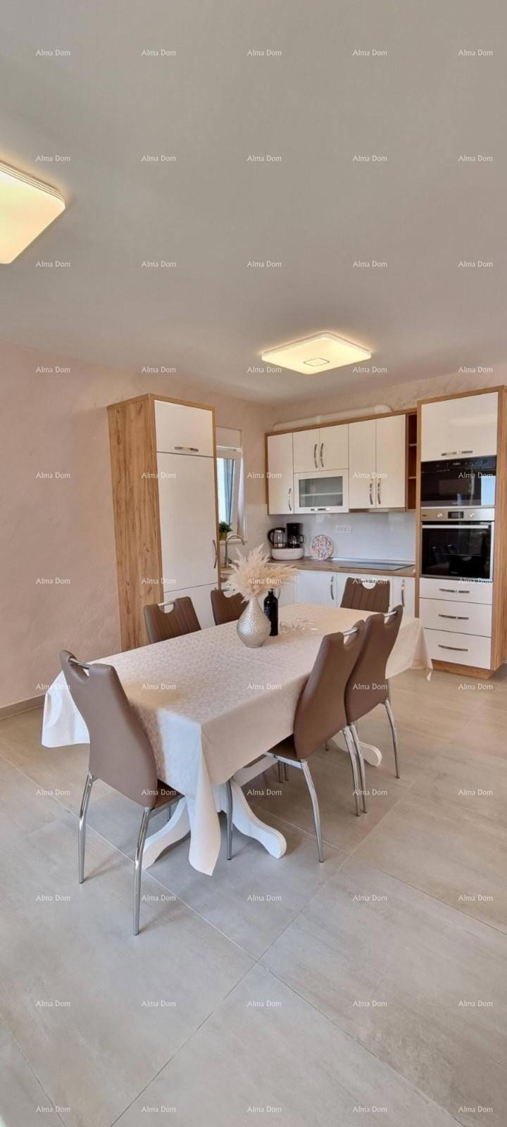 The translation of the title to Slovenian is:  "Rana mesta Svetvinčenat. Dvojna hiša obdana z zelenjem."