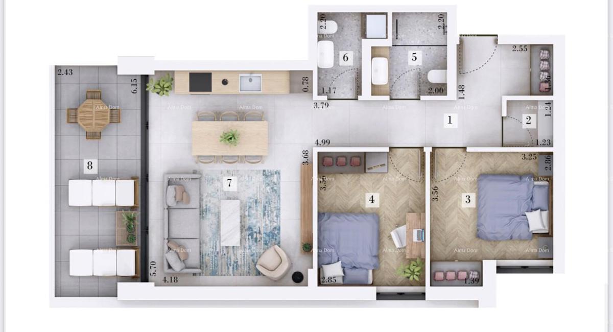 Prodaja - stan v novogradnji z dvema parkirnima mestoma, Rovinjsko selo!