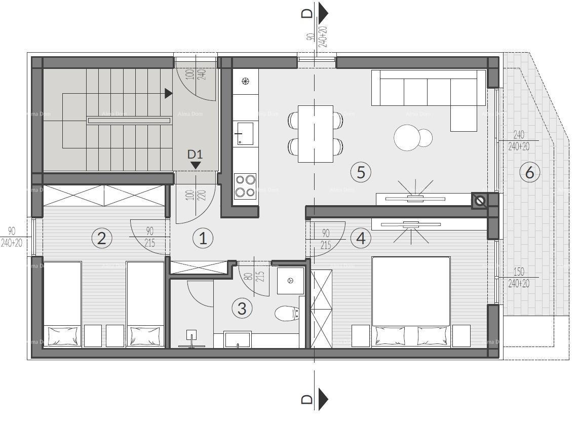 PULA, Valdebek - Pritlično stanovanje naprodaj z vrtom / D1