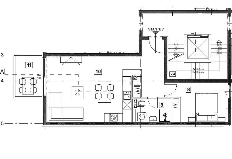 Enosobno stanovanje B3 v 3. nadstropju s KROVNIM TERASO, Vabriga!