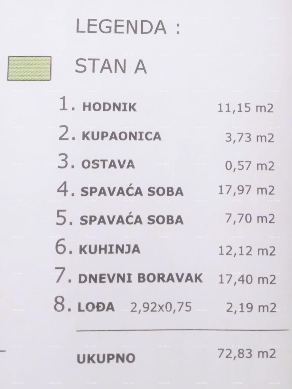 Pula – renoviran dvosobni stan v centru, 72,83 m²