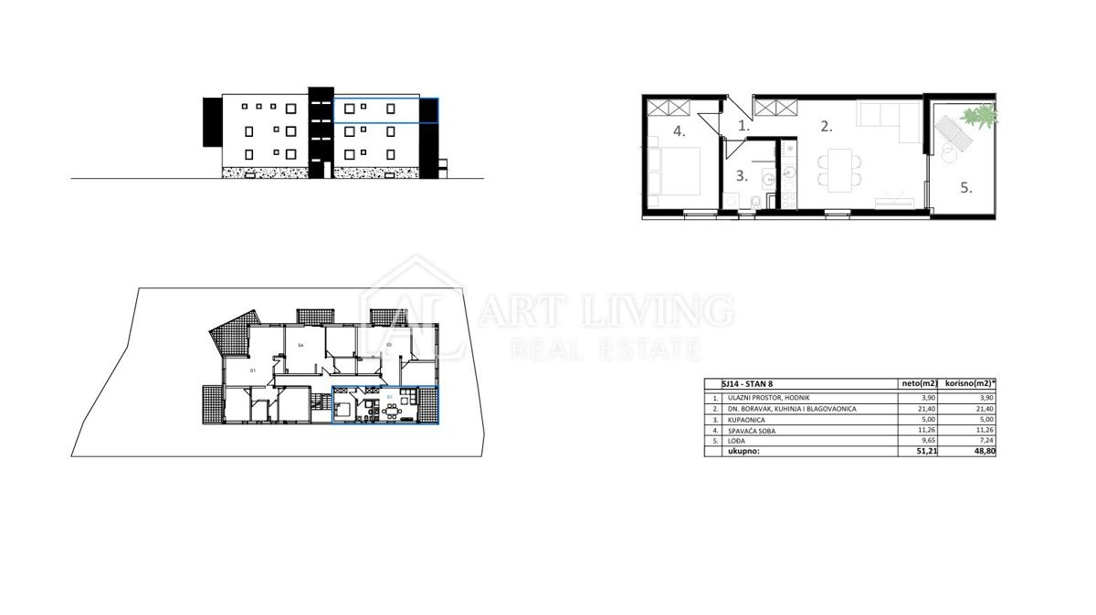 Vodice – novogradnja, moderno enosobno stanovanje, 49 m², 500 m od morja in središča mesta