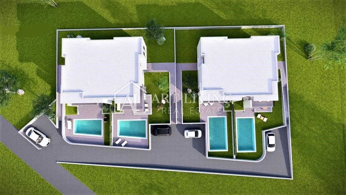 Istra, Umag, okolica – moderna dvojna vila z bazenom, 1,3 km od morja