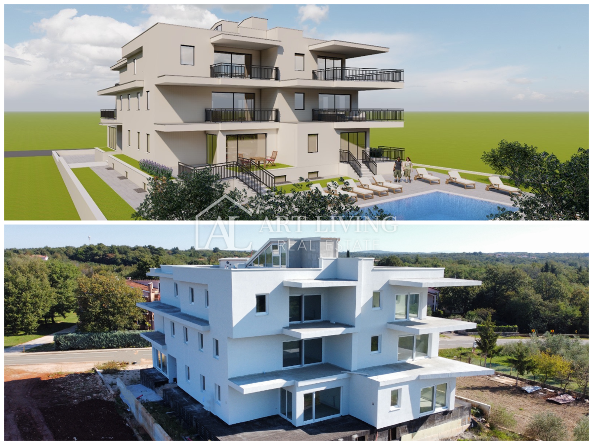 Umag, okolica – Sodobno dvosobno stanovanje s pogledom na morje in skupnim bazenom