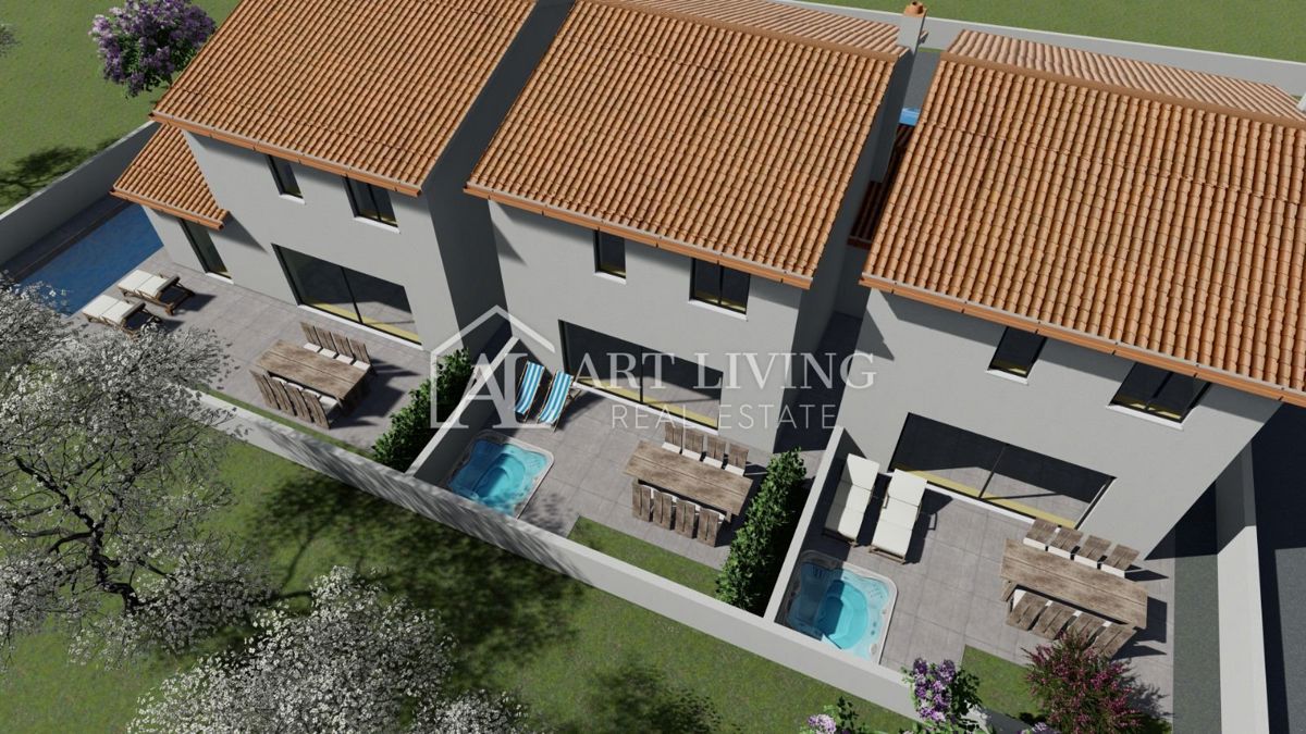 Istra, Umag, okolica – Sodobna vrstna hiša s prostornim vrtom – NOVOGRADNJA