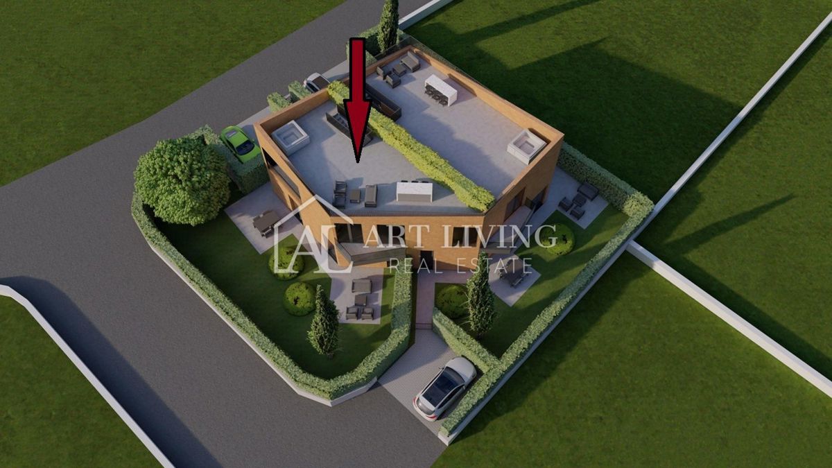 Poreč, okolica - moderna novogradnja, dvosobno stanovanje z veliko strešno teraso velikosti 52 m2