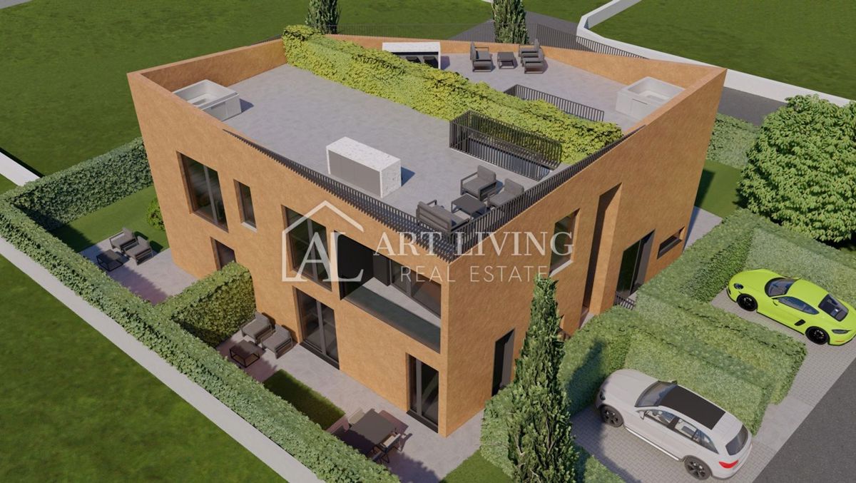 Poreč, okolica - moderna novogradnja, dvosobno stanovanje z veliko strešno teraso velikosti 52 m2