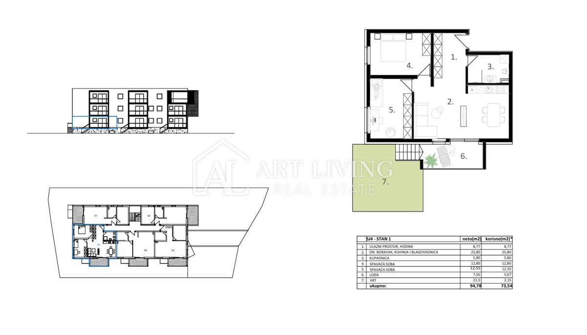 Vodice – moderno dvosobno stanovanje z vrtom, 500 m od morja