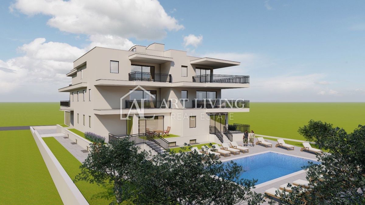 Umag, okolica – penthouse z 2 spalnicama, skupni bazen, pogled na morje