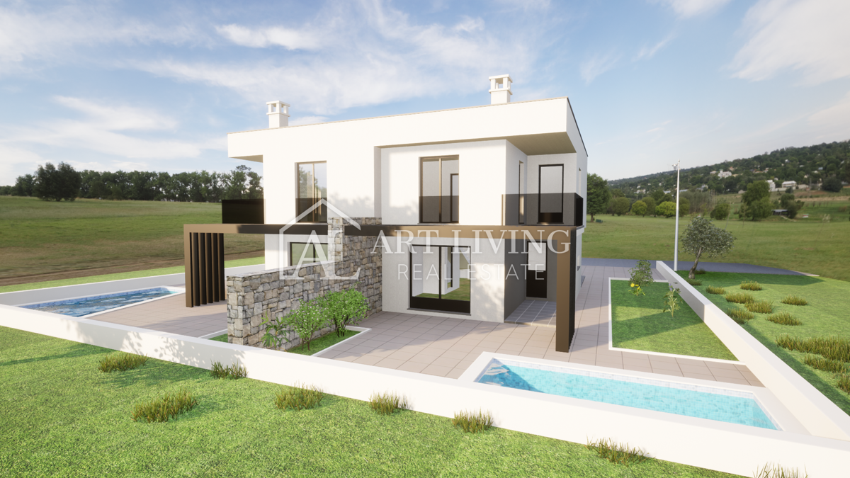 Umag - okolica, Moderna vila dvojček z bazenom 3,5 km od morja in mesta