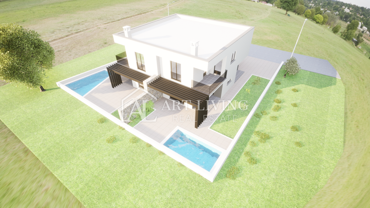 Umag - okolica, Moderna vila dvojček z bazenom 3,5 km od morja in mesta