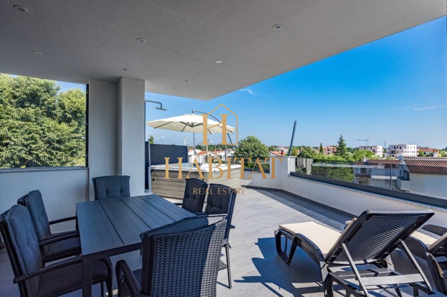 Istra, Poreč, Nova Vas, novogradnja, luksuzno stanovanje 100m2, 2 spalnici, jacuzzi, savna, terasa