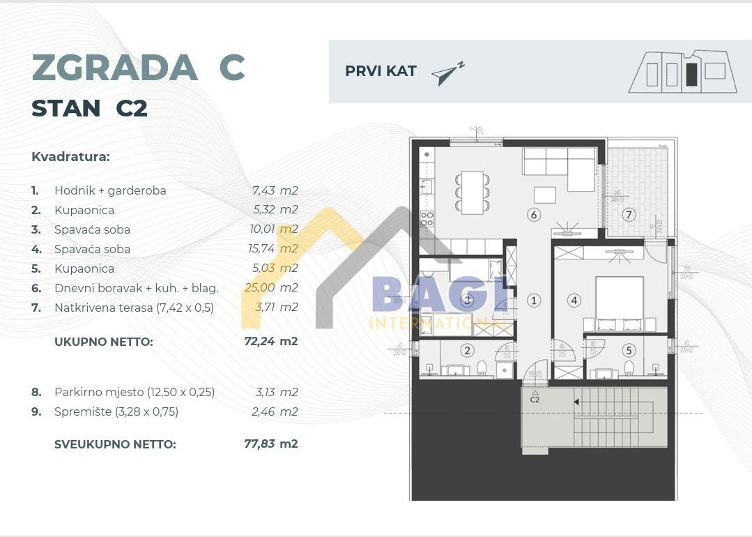 Prodamo Fažana-Valbandon Novogradnja C2 Apartma 72.24m2