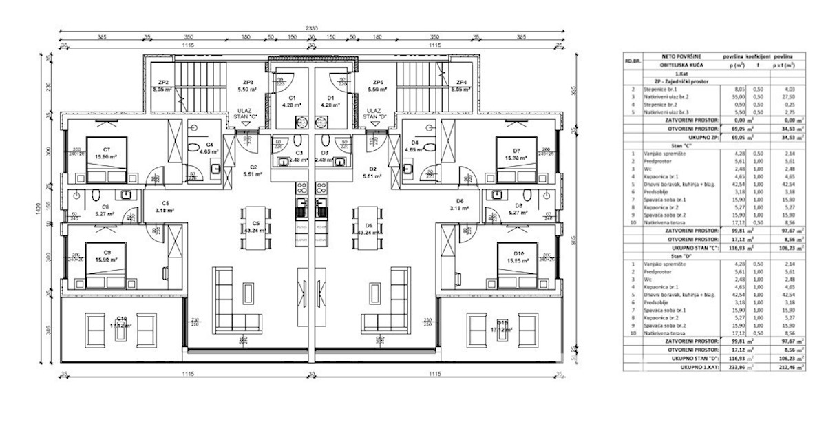 Apartma C v prvem nadstropju, s teraso na strehi, pogled na morje, Vabriga
