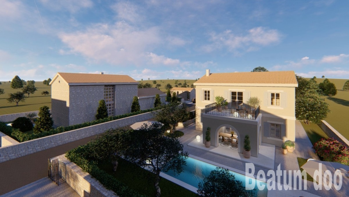 Vila z bazenom, z gradbenim dovoljenjem in projektom, pripravljena za gradnjo, 600 m od morja