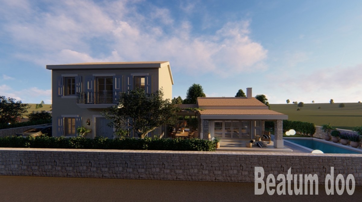 Vila z bazenom, z gradbenim dovoljenjem in projektom, pripravljena za gradnjo, 600 m od morja